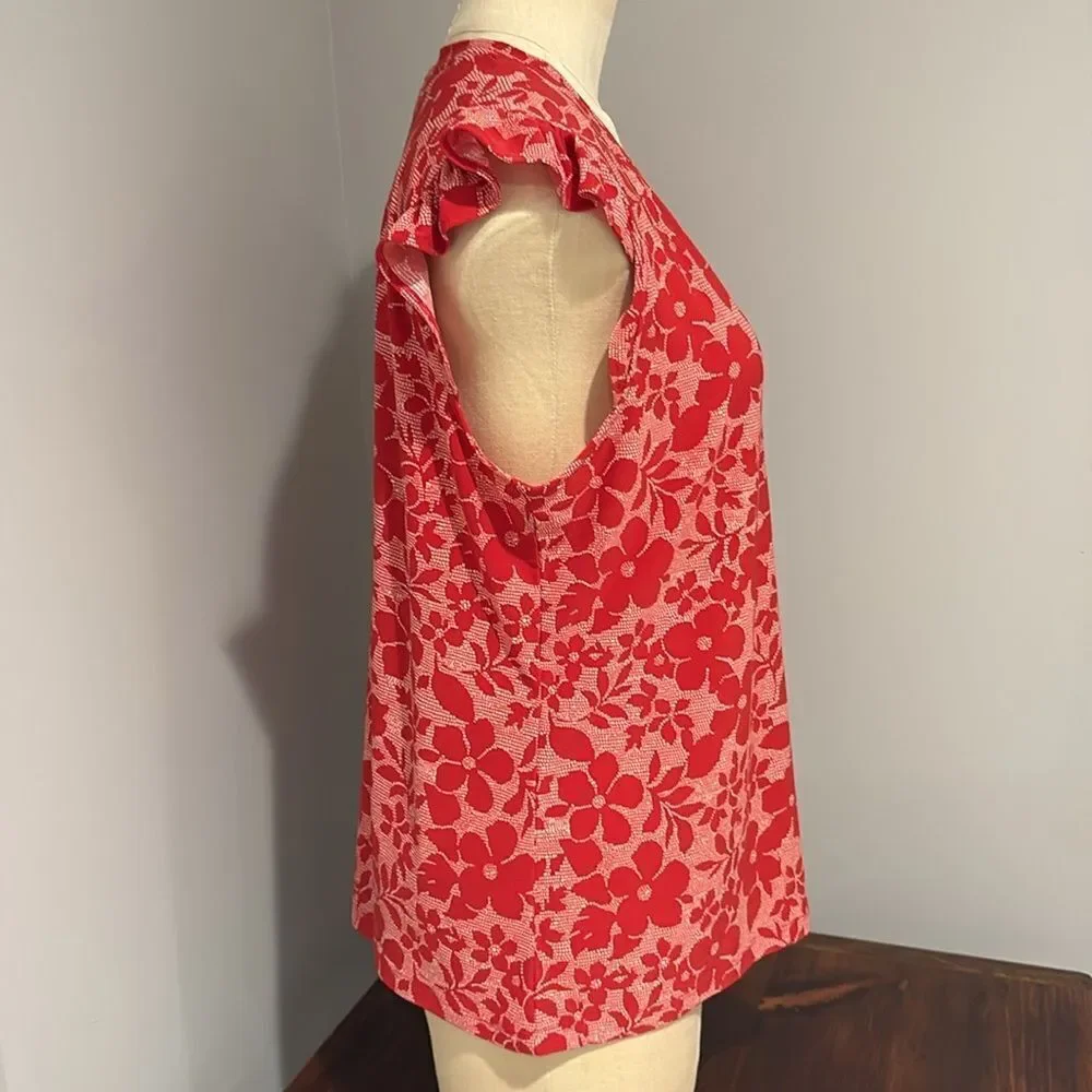 Tommy Hilfiger V-Neck Ruffle Cap Sleeve Top Size L - Picture 3 of 11